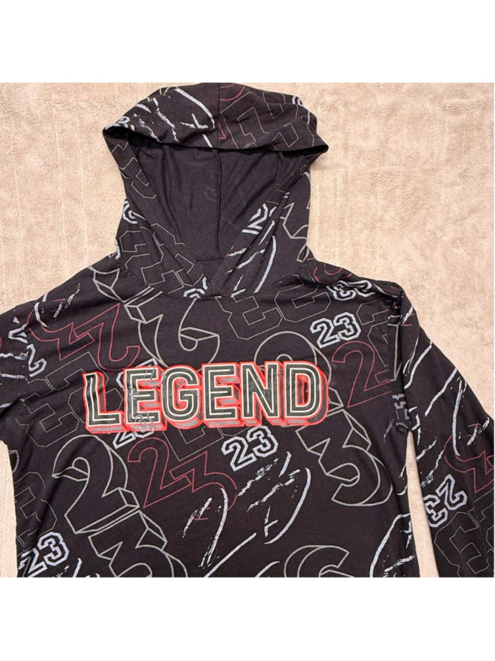 Men's Hustle G Black Red 23 Legend Michael Jordan Lightweight Hoodie Large - Picture 2 of 8